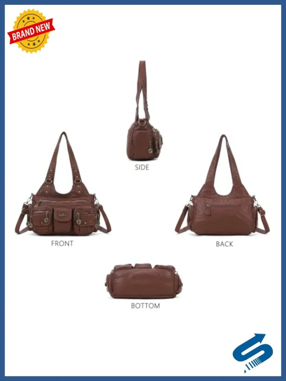 Vegan Leather Hobo Bag Multi-Pocket Shoulder Purse Retro Crossbody